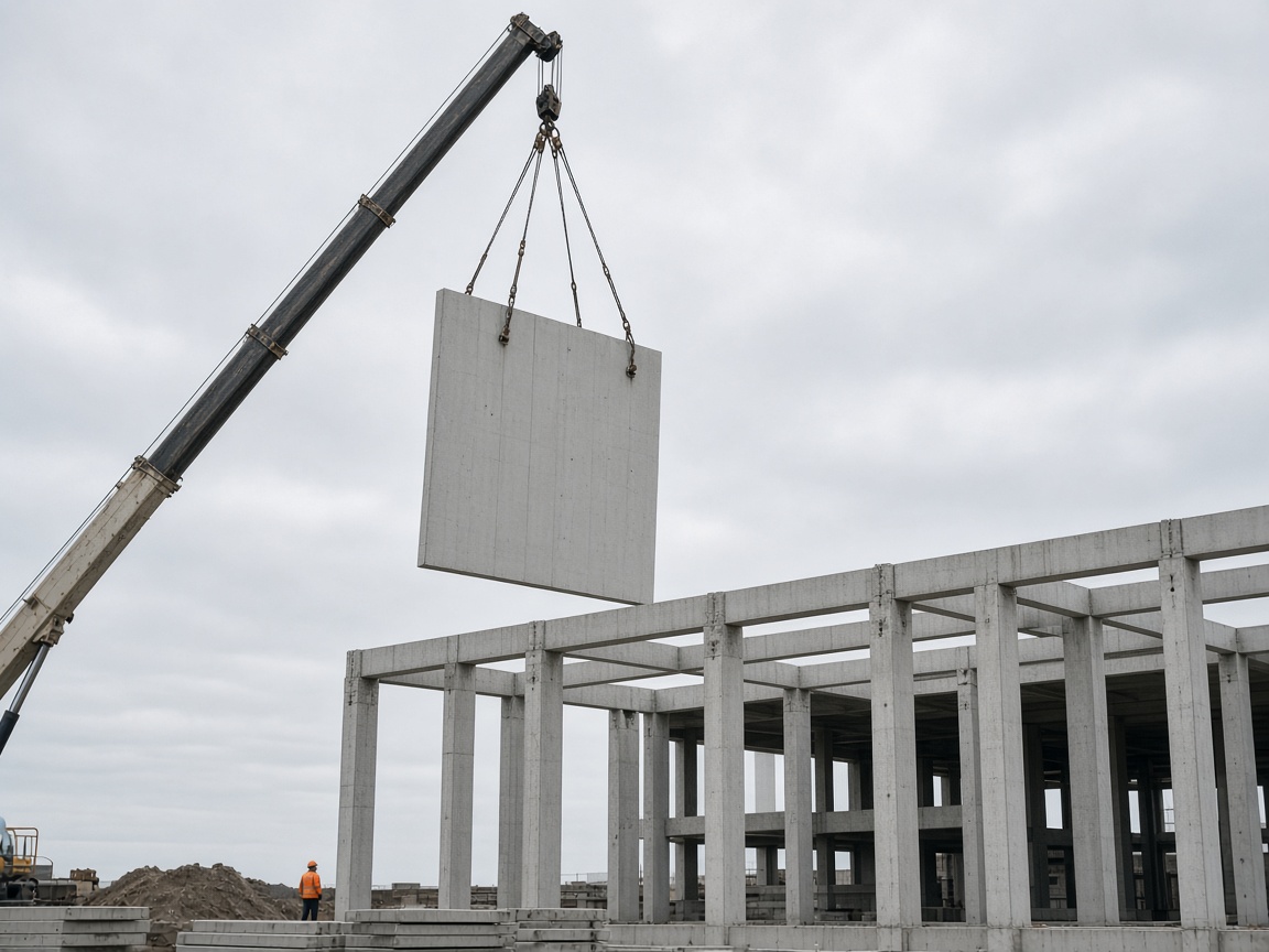 Vinçle yerine indirilen prefabrik beton panel